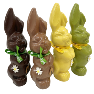 Chocolade haasje groot melk, puur of wit in groen of geel**