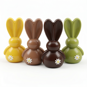 Chocolade konijn melk, puur of wit in groen of geel**