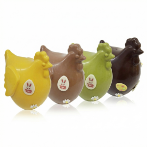 Grote chocolade kip melk, puur of wit in groen of geel**