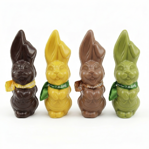 Chocolade haasje klein melk, puur of wit in groen of geel**